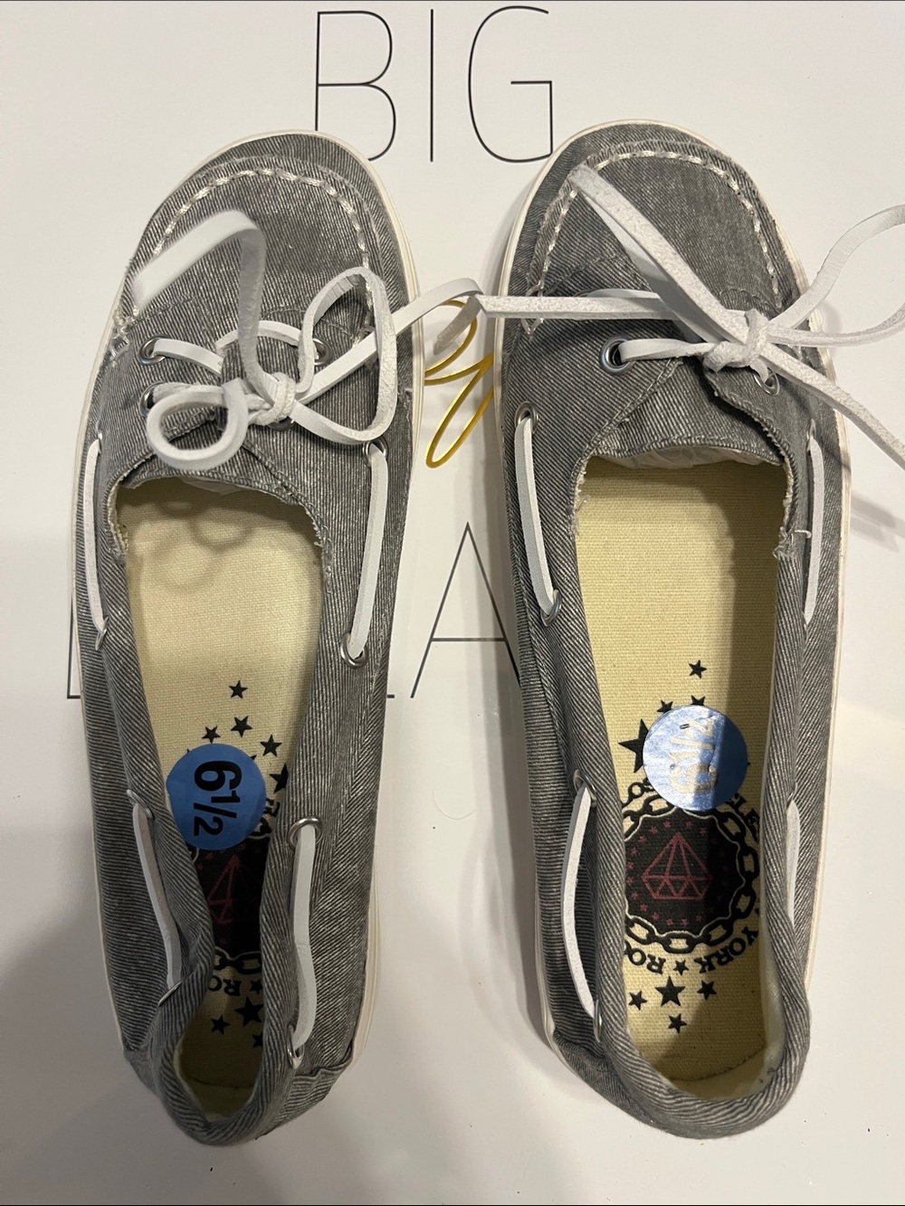 Grey Canvas Boat Shoes with White Laces